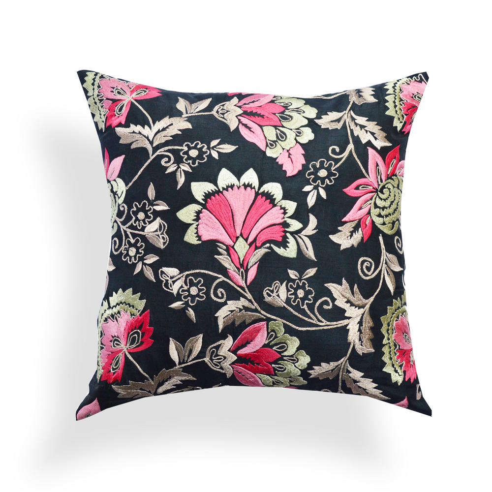 Boutique Pink And Black Floral Down Alternative 20 In X 20 In