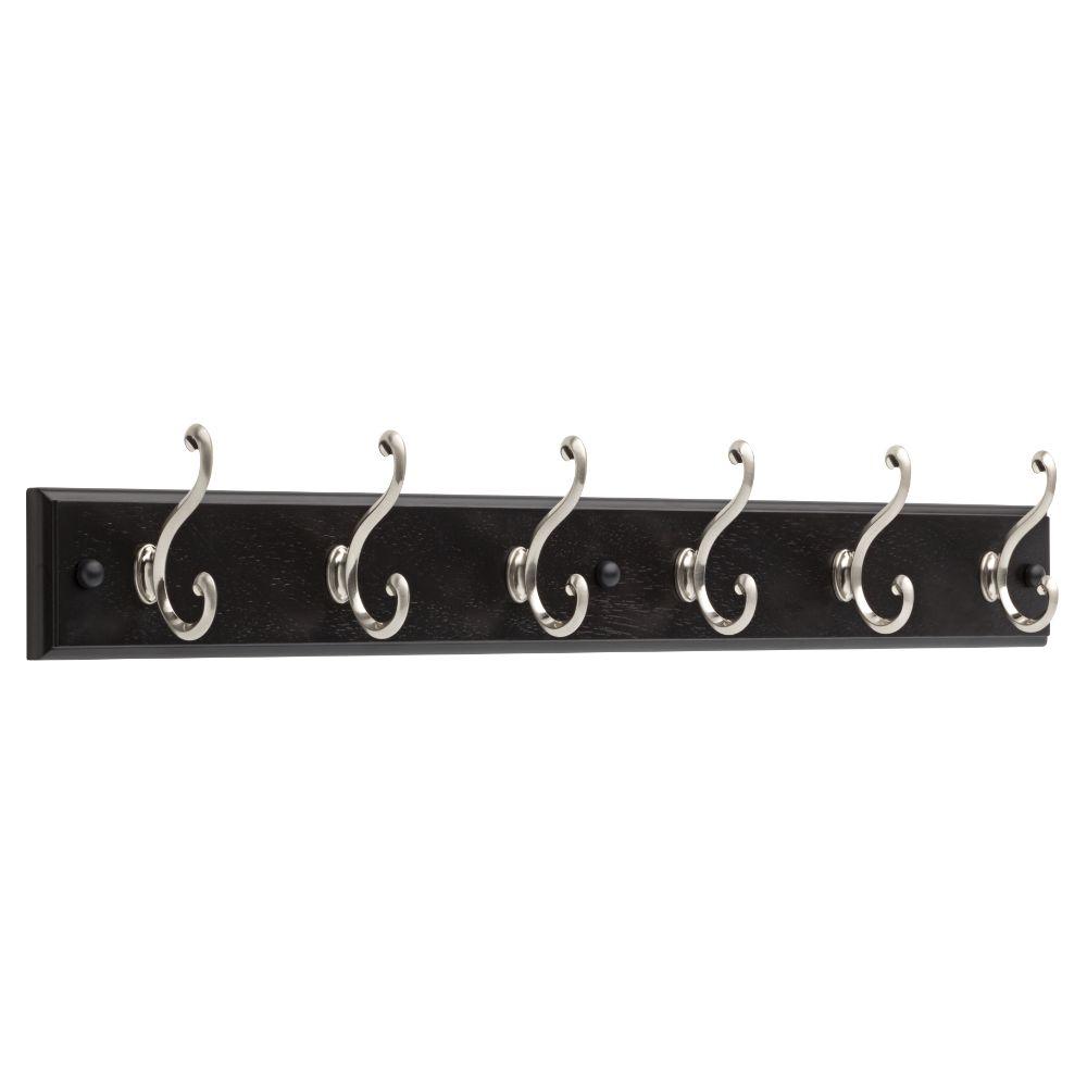 Liberty 27 in. Black and Satin Nickel Scroll Coat and Hat Hook Rack ...