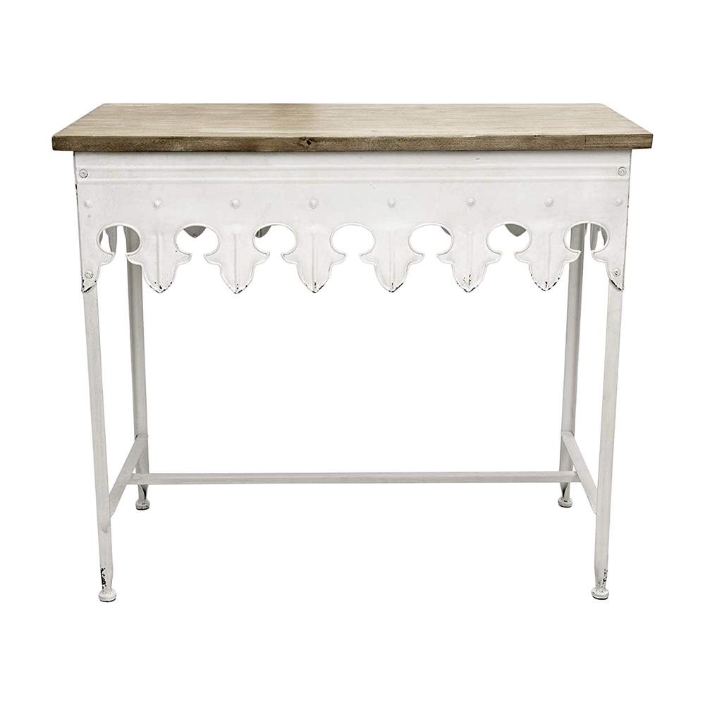 Scalloped edge metal table with wood top