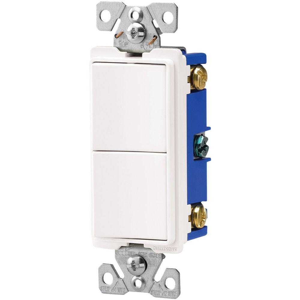 Leviton 15 Amp Combination Double Switch  White