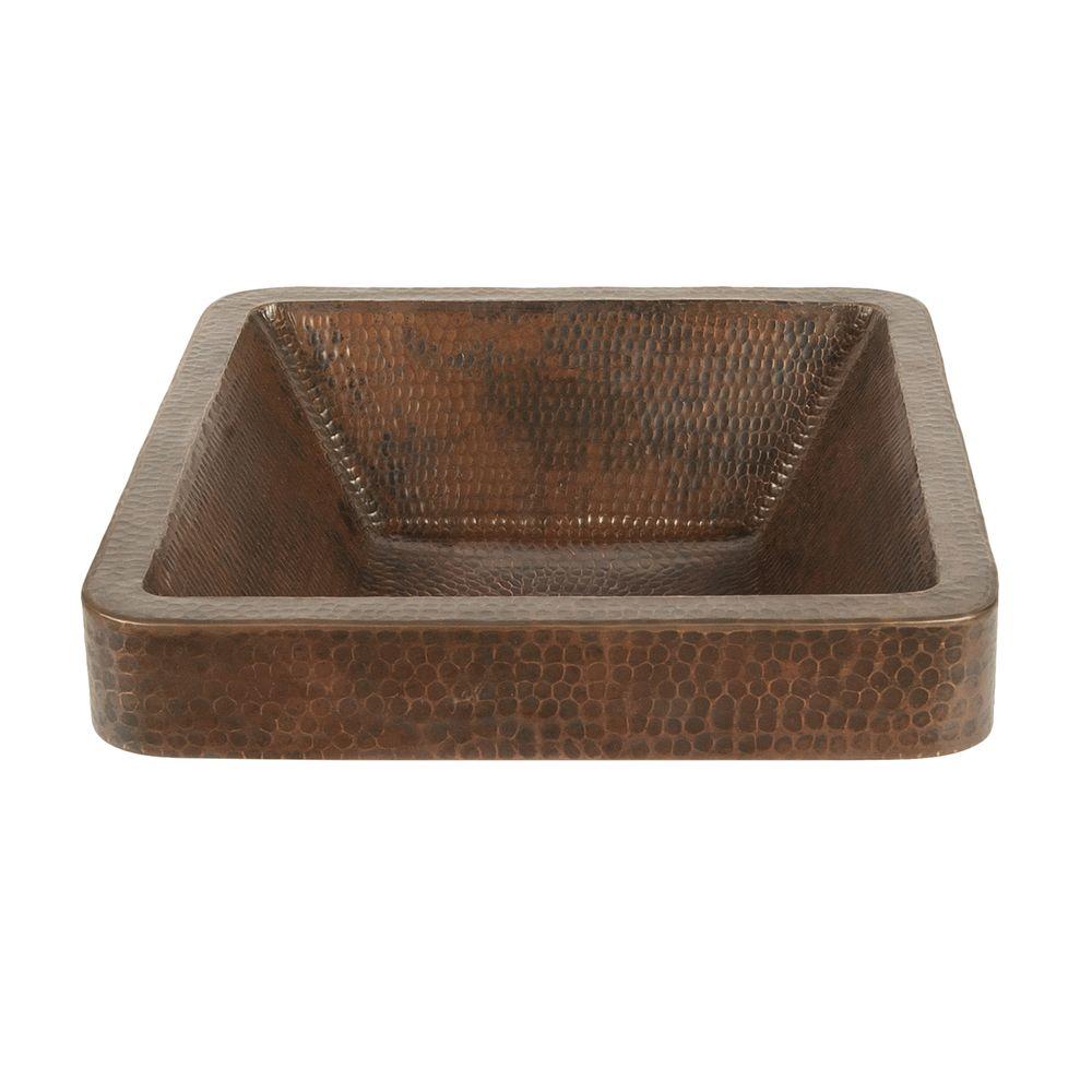 Premier Copper Products Square Skirted Hammered Copper Vessel Sink In Oil Rubbed Bronze