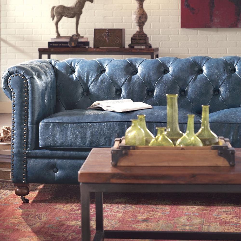 Home Decorators Collection Gordon Blue Leather Sofa