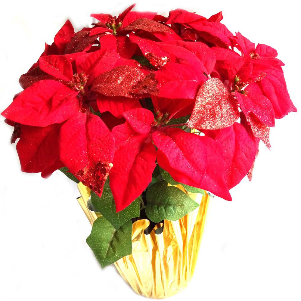 Case of 6 21" Red Glittered Silk Poinsettia Arrangements ...