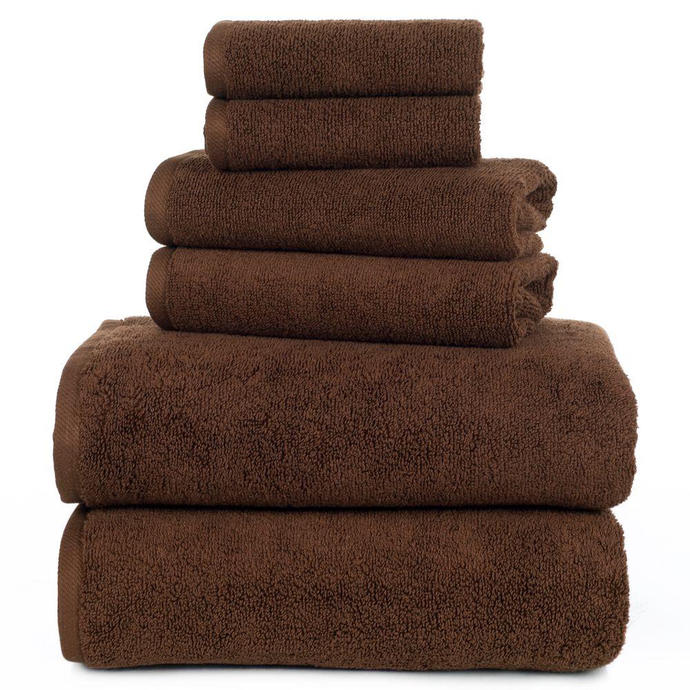 Lavish Home 100 Egyptian Cotton Zero Twist Towel Set In Chocolate 6 Piece 67 0017 C The Home Depot