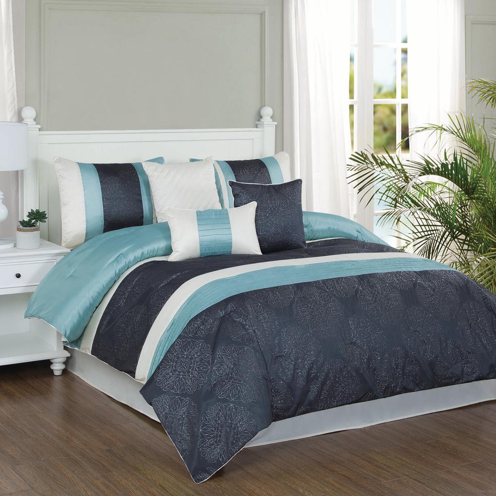 Studio 17 Glorious Dusty Aqua/Charcoal/Ivory 7-Piece Full ...