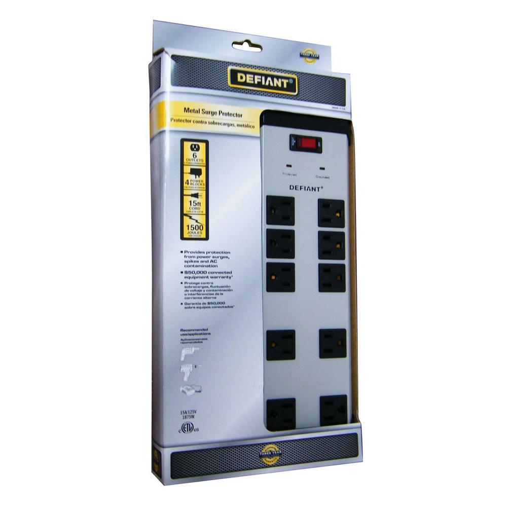 Defiant 10Outlet Metal Surge Protector with 15 ft. Cord and 45 Degree