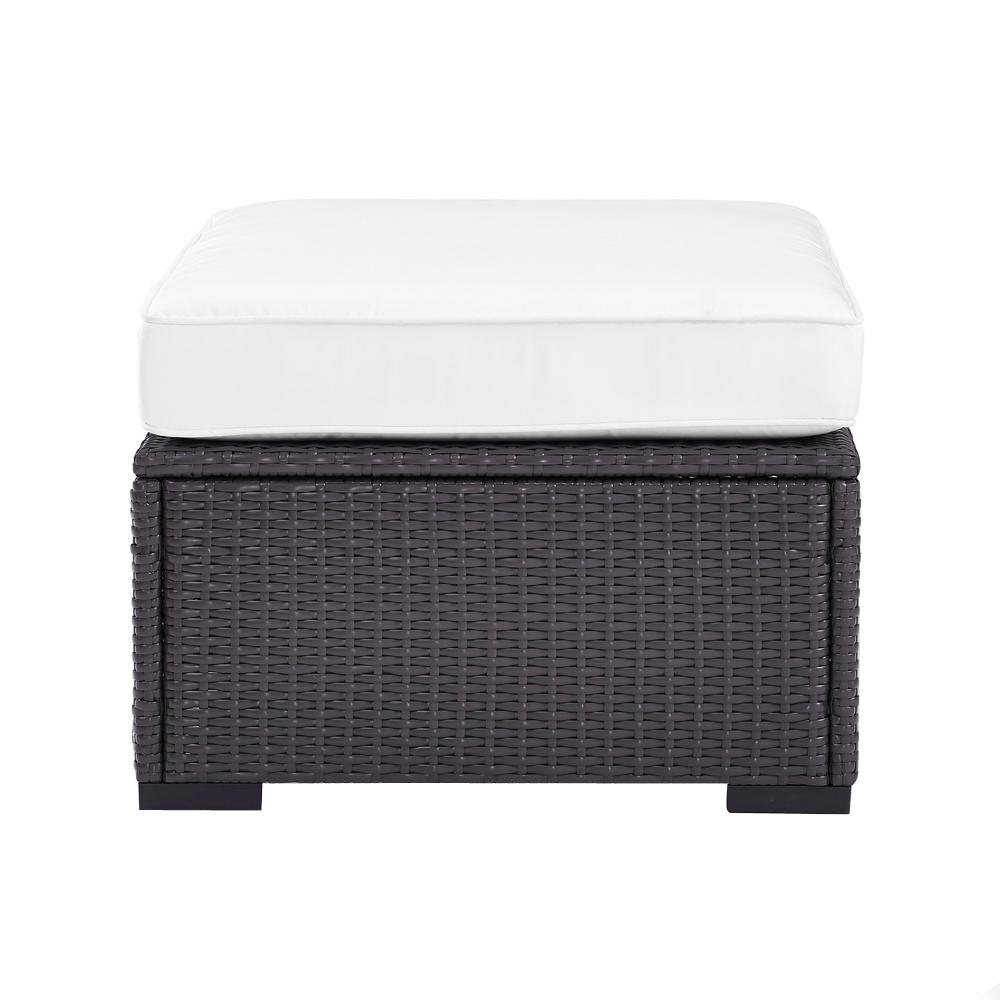 Crosley Biscayne Wicker Outdoor Patio Ottoman With White Cushions