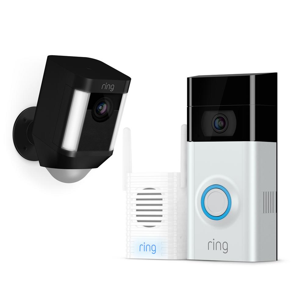Ring Wireless Video Door Bell 2 with Chime Pro and Spotlight Cam Battery Black by Ring