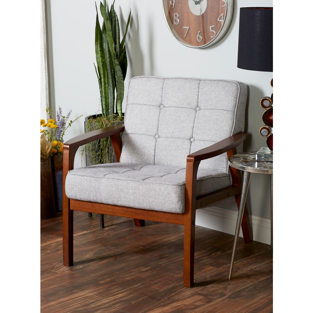 Gray Fabric And Rubber Wood Cushioned Arm Chair