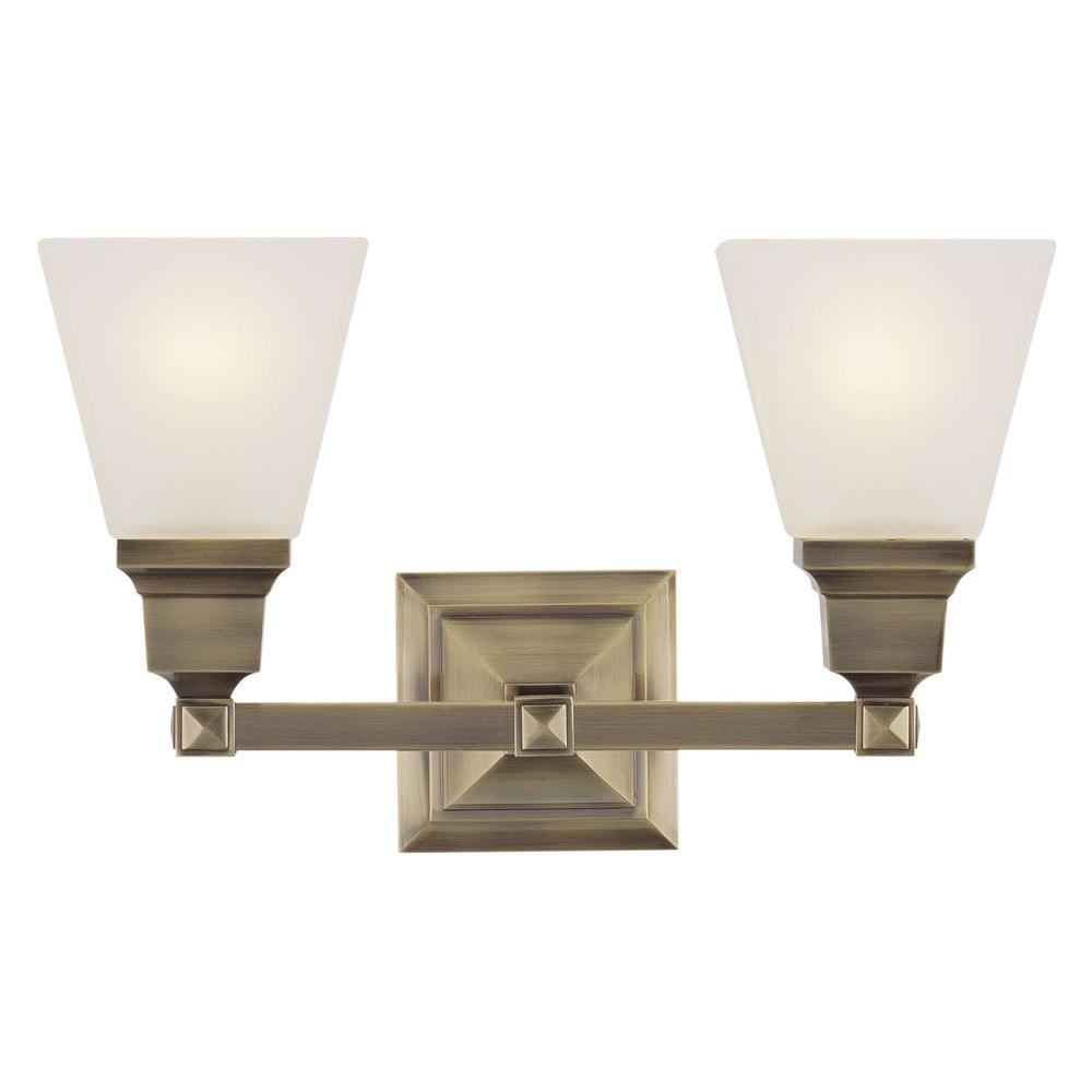 Livex Lighting 2Light Antique Brass Bath Light with Satin Glass Shade