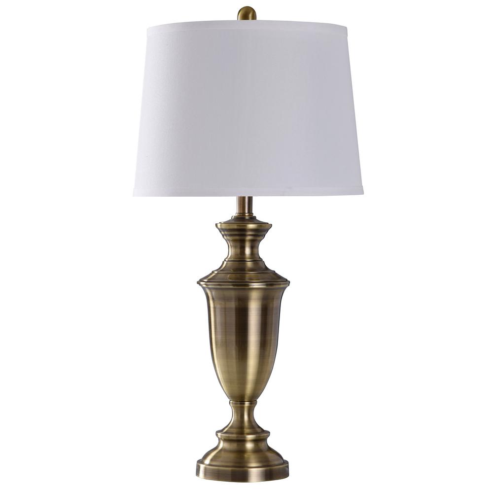 Stylecraft 30 In Antique Brass Table Lamp With Heavy White