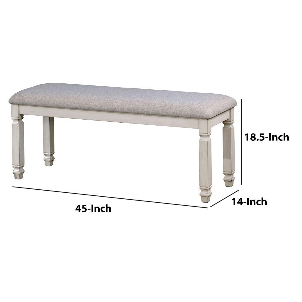 Benjara Fabric Upholstered White Wooden Bench 18 5 In H X 45 In W X 14 In D Bm183255 The Home Depot