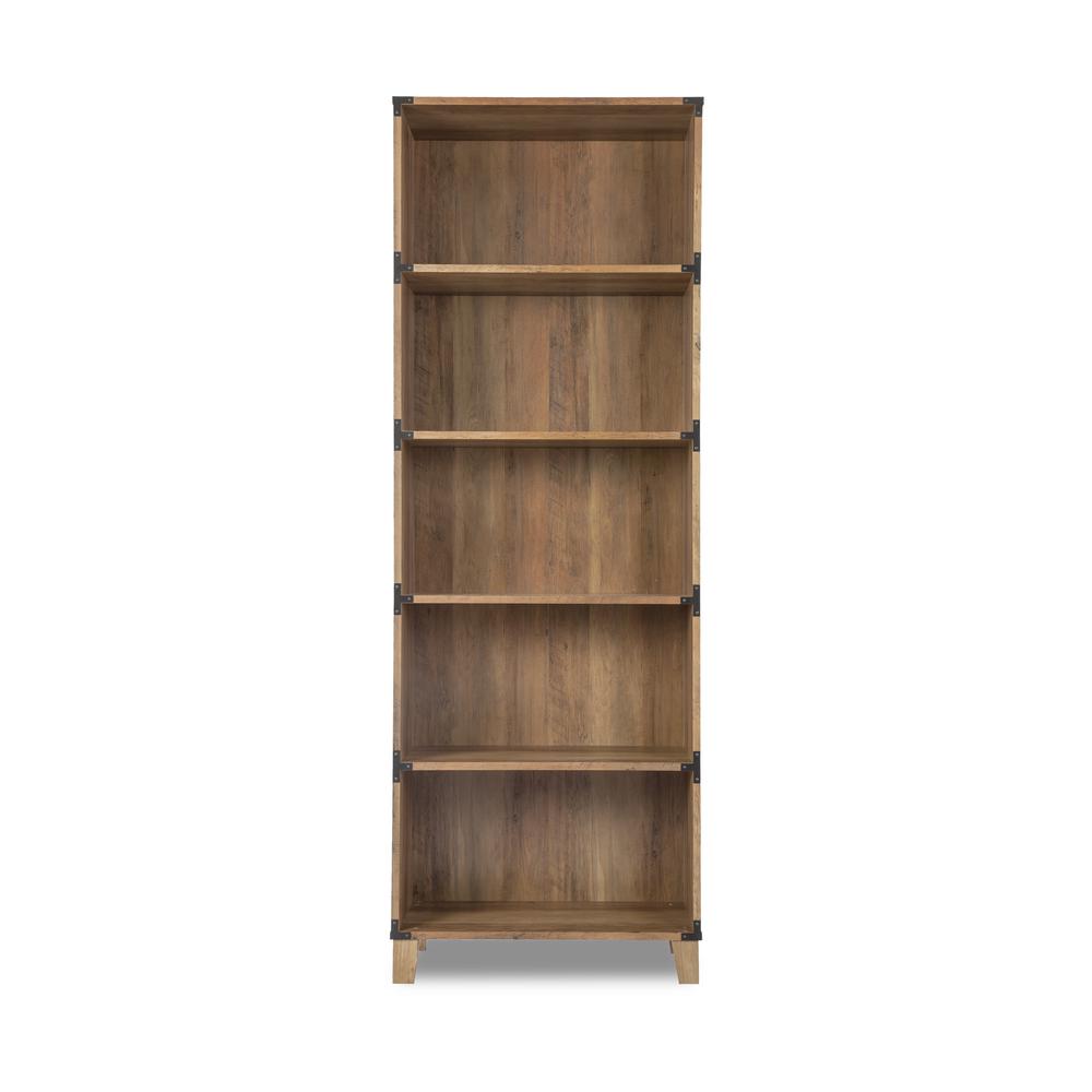 71/" 5 Shelf Bookcase Adjustable Open Shelves CloseBack Storage Wood grain Walnut
