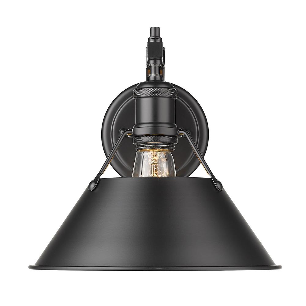 Golden Lighting 3306-1W BLK-BLK Orwell 1 Light Wall Sconce with a Black Shade