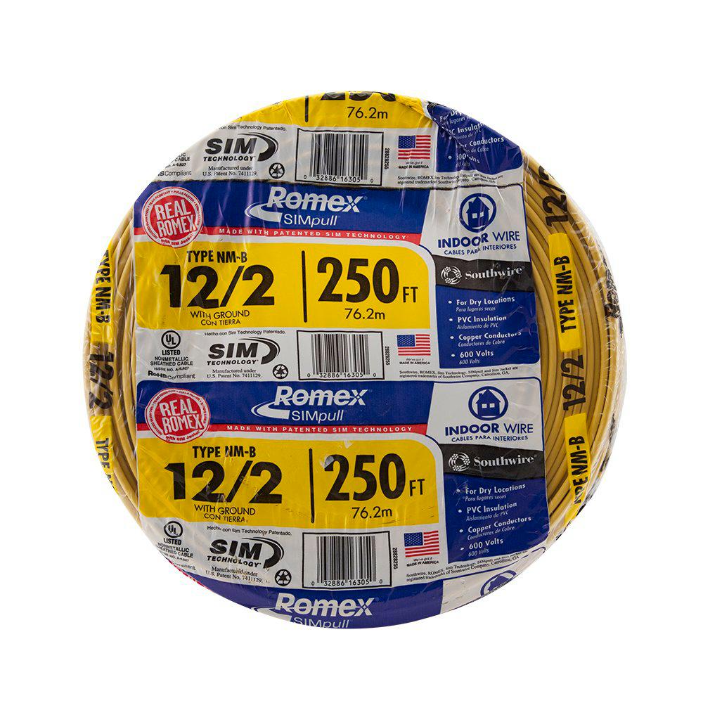 Southwire 250 Ft 12 2 Solid Romex Simpull Cu Nm B W G Wire 2 Pack 