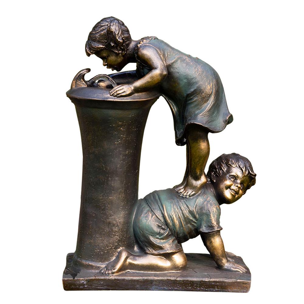 Alpine Corporation Boy and Girl Drinking Water Fountain with LED Light