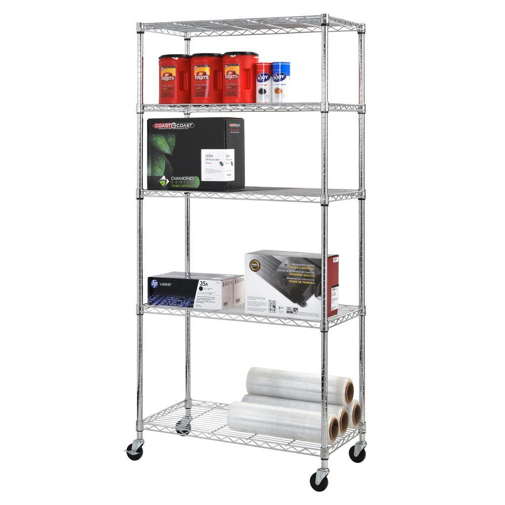 Sandusky 72 In H X 36 W 18 D 5 Shelf Chrome Wire Mobile Sandusky 72 In H X 36 W 18 D 5 Shelf Chrome Wire Mobile Commercial Shelving Unit Mws361872 The Home Depot