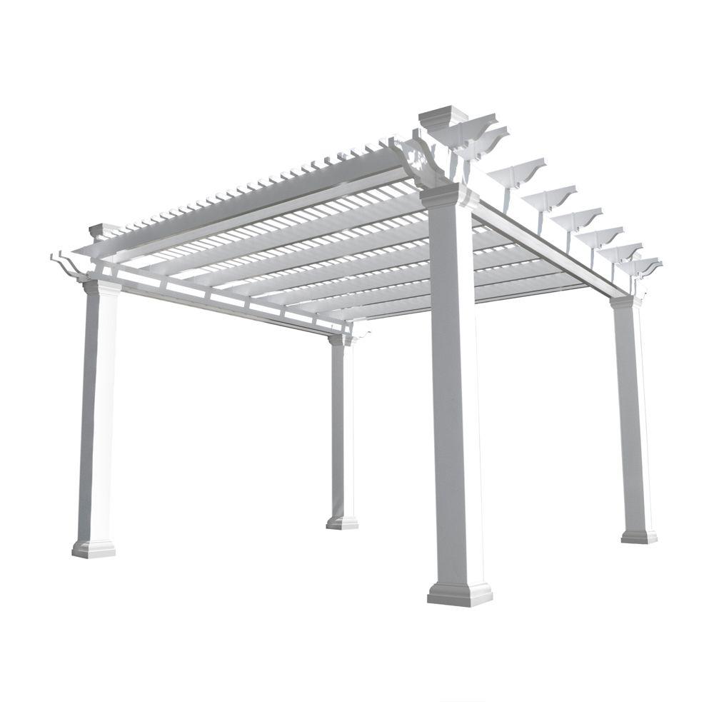 Weatherables Augustine 14 ft. x 14 ft. White Double Beam Vinyl Pergola ...