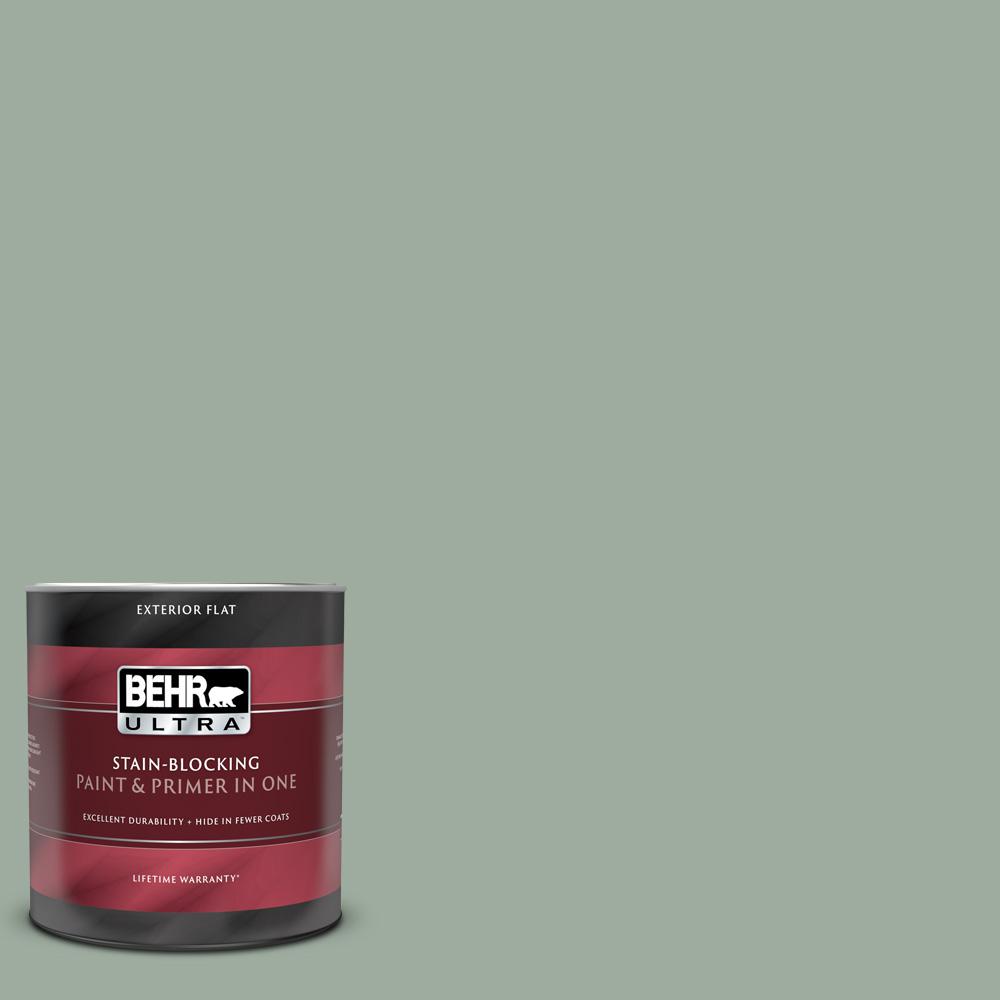 BEHR ULTRA 1 qt. #PPU11-15 Green Balsam Flat Exterior Paint and Primer ...