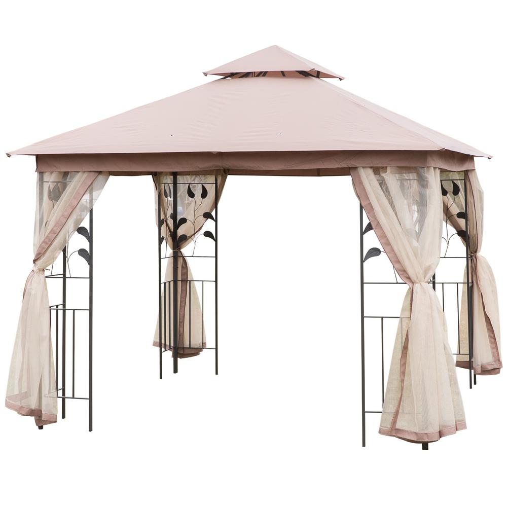 Outsunny 10 Ft X 8 7 Steel Frame Rectangle Outdoor Gazebo With Mesh Curtain Sidewalls 2 Tiered Vented Top Brown 84c 100bn The Home Depot - Metal Garden Gazebo With Curtain Sidewalls Outsunny 10 Ft X 8 7 Steel Frame Rectangle Outdoor Gazebo With Mesh Curtain Sidewalls 2 Tiered Vented Top Brown 84c 100bn The Home Depot - Metal Garden Gazebo With Curtain Sidewalls