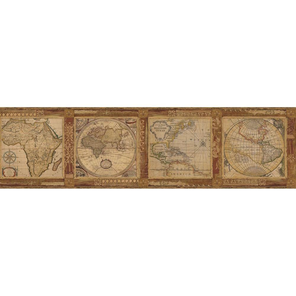 Chesapeake Oliver Burnt Sienna Map Burnt Sienna Wallpaper Border Man012b The Home Depot