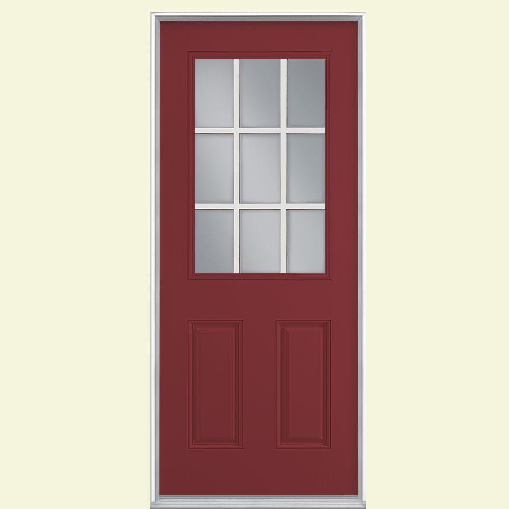 Masonite 36 In X 80 9 Lite Red Bluff Right Hand Inswing Painted 9 Lite Red Bluff Left Hand Inswing Painted Smooth Fibergl Prehung Front Door With No Brickmold