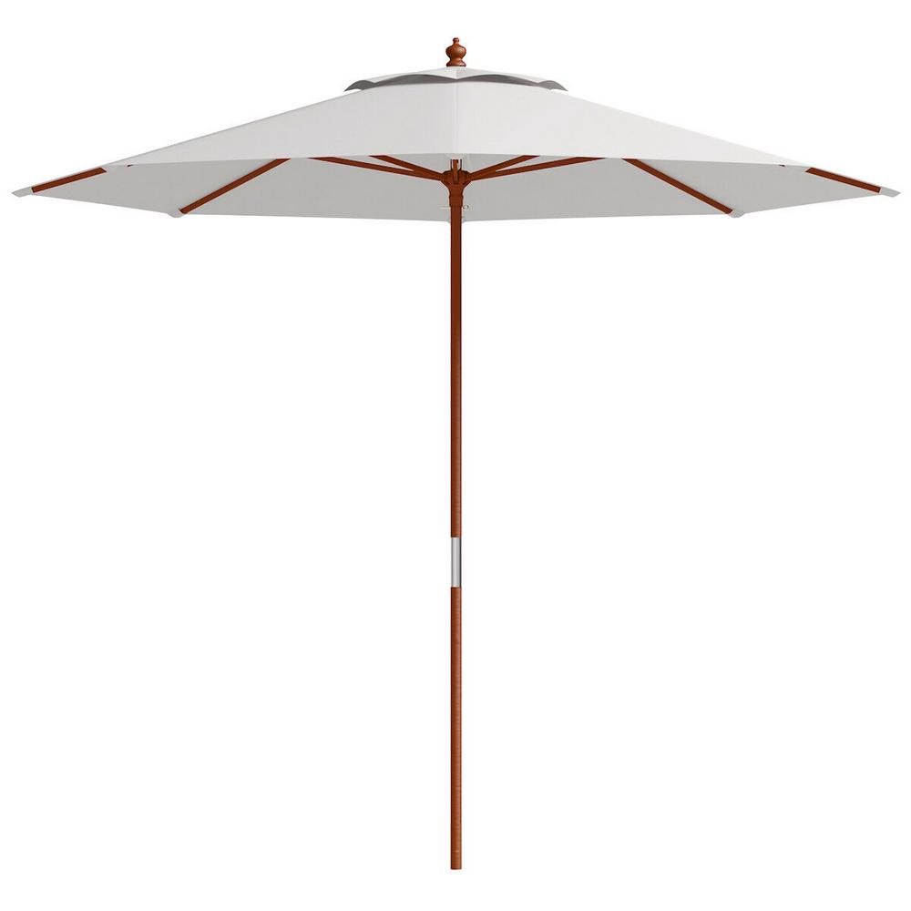 Costway Adjustable 9 Ft Wood Pole Market Wooden Patio Umbrella Outdoor Garden Sun Shade In Beige Op3124 The Home Depot