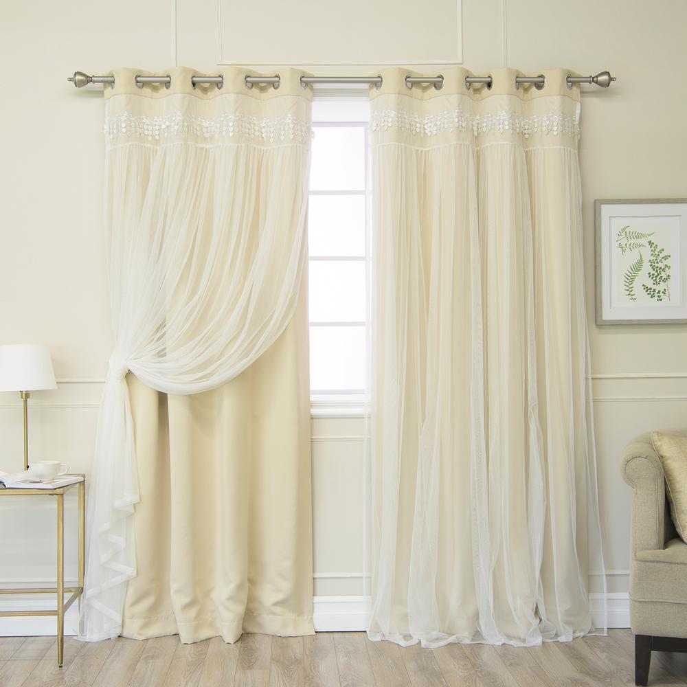 Best Home Fashion Beige 96 In L Elis Lace Overlay Blackout Curtain Best Home Fashion Beige 96 In L Elis Lace Overlay Blackout Curtain Panel 2