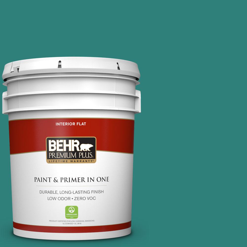 BEHR Premium Plus 5 gal. M4506 Bubble Turquoise Flat Zero VOC Interior Paint and Primer in One