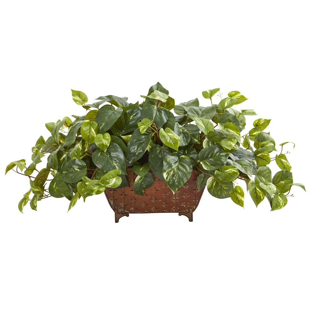 Nearly Natural Indoor Pothos Artificial Plant in Metal Planter6460