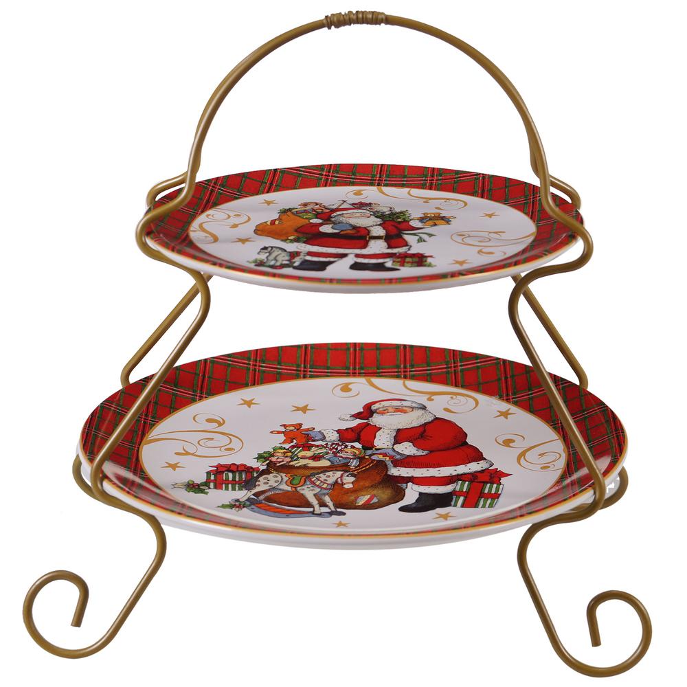 Certified International Vintage 2Tier Santa MultiColored 7 in. and 9 in. Server41881 The