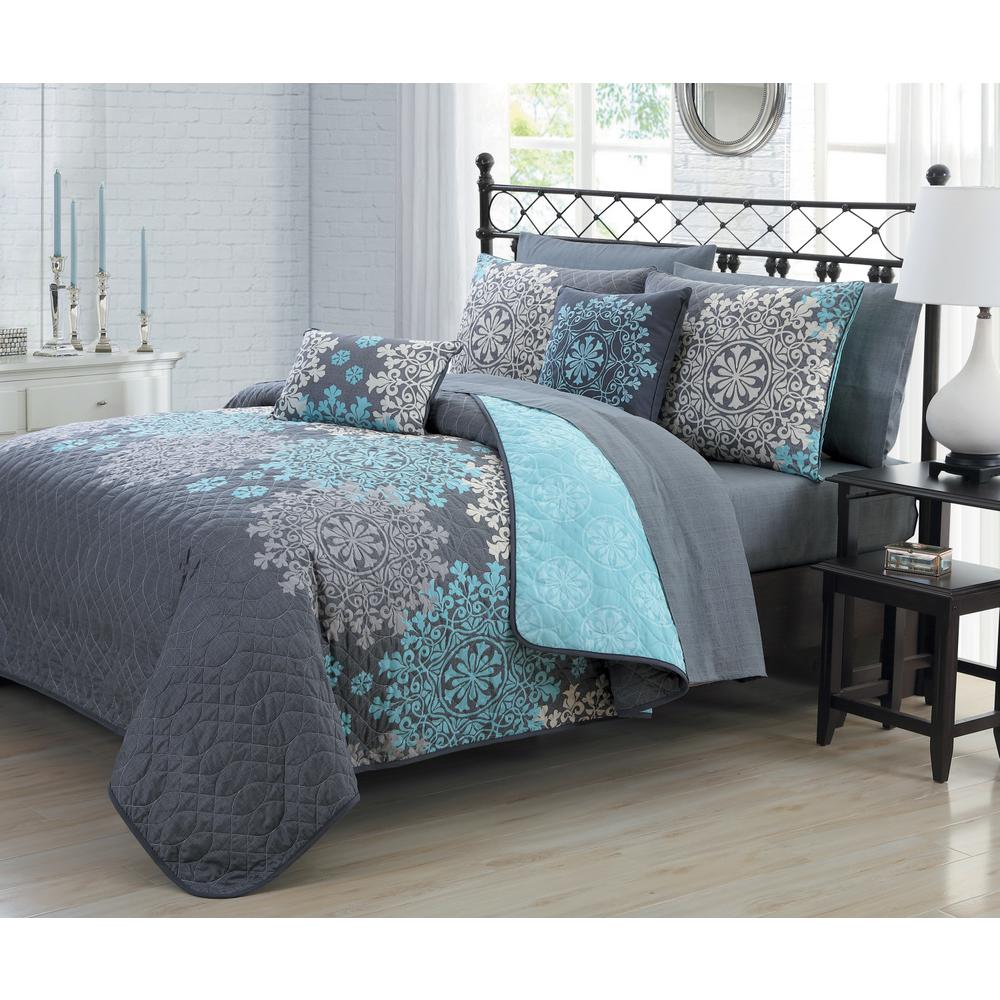Avondale Manor Amber 9 Piece Aqua King Quilt Set Amb9qtkingghaq Avondale Manor Amber 9 Piece Aqua King Quilt Set