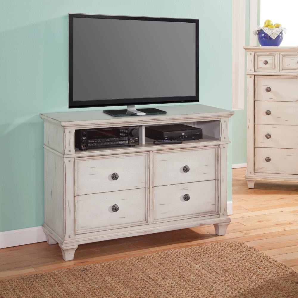 American Woodcrafters Sedona 4 Drawer Antique Cobblestone White American Woodcrafters Sedona 4 Drawer Antique Cobblestone White Media Chest