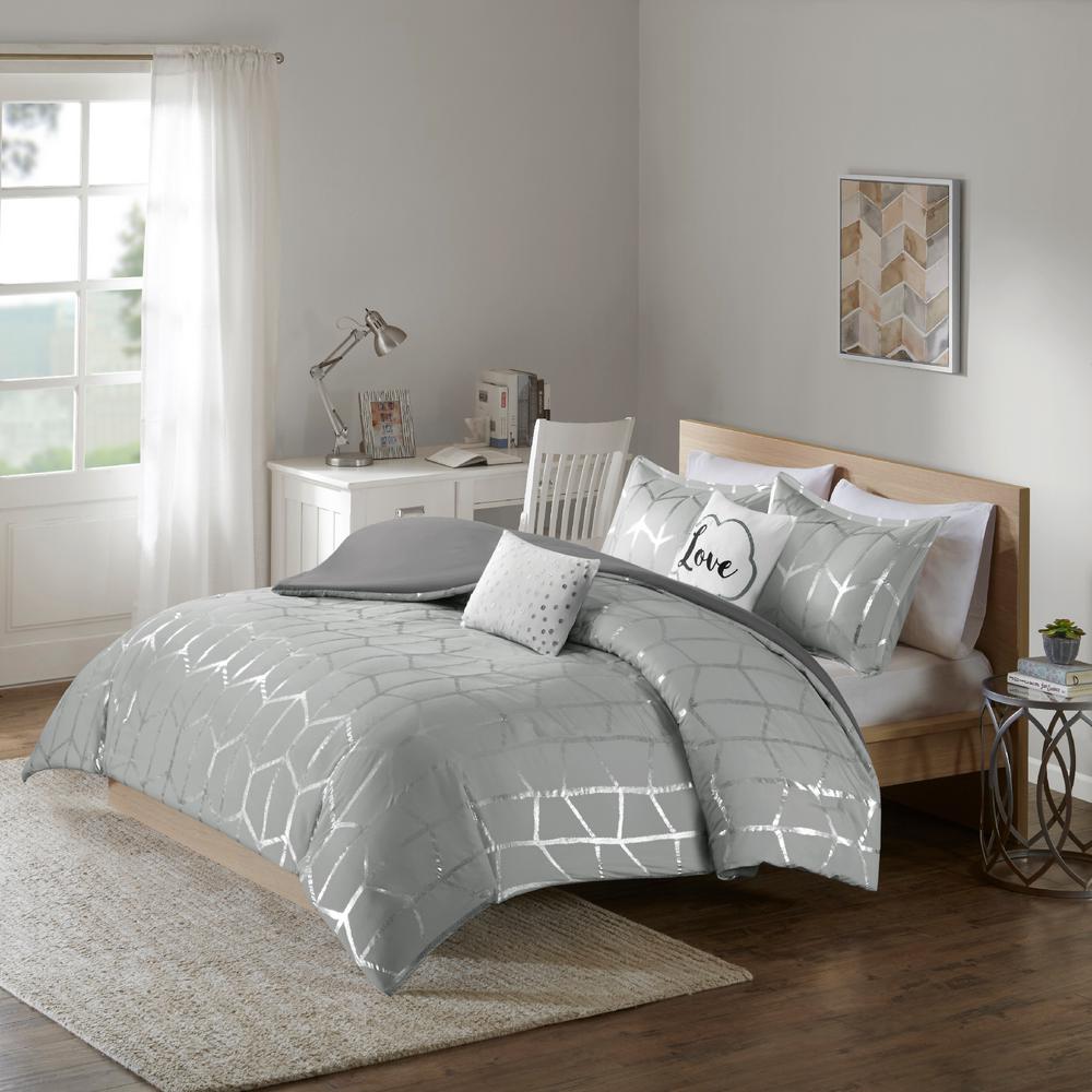 Intelligent Design Khloe 5 Piece Grey Silver Full Queen Duvet