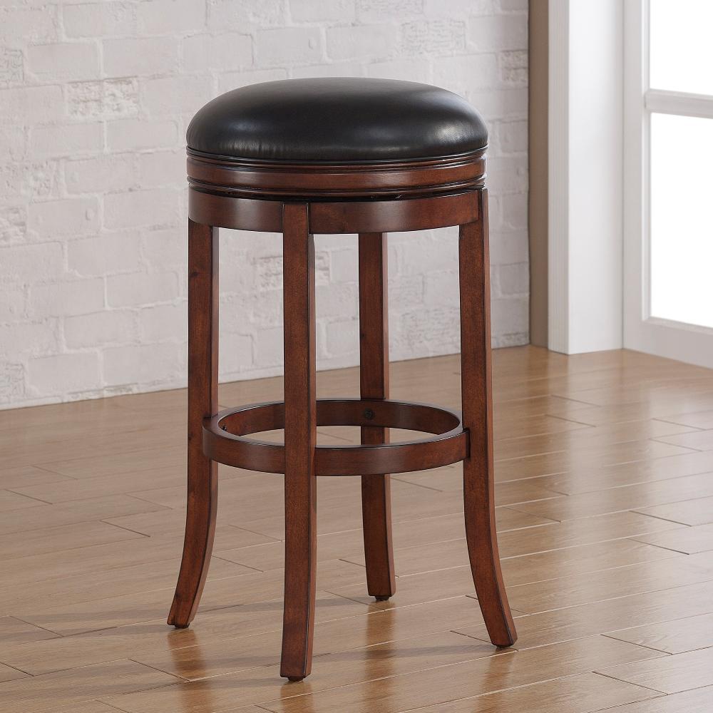 Walnut Backless Round Seat Bar Stools Kitchen Dining Room Medium Walnut Backless Swivel Tall Bar Stool