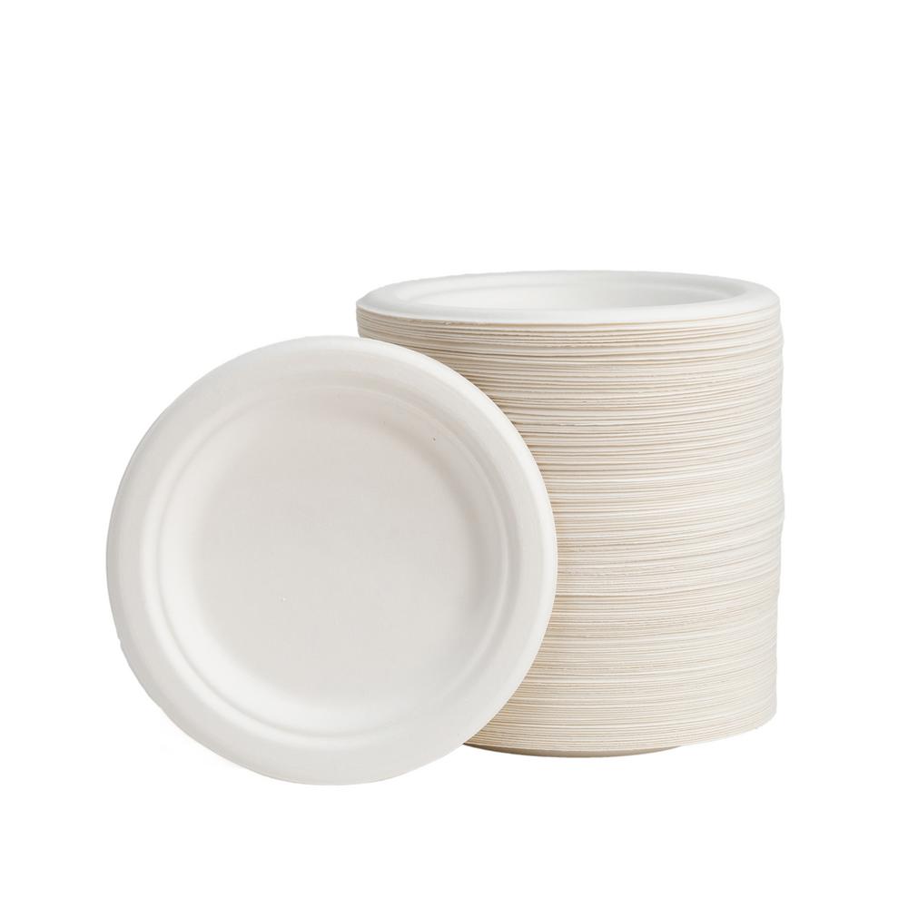 6 in. White Sugarcane Plates (600 Pack)-2019000001 - The Home Depot