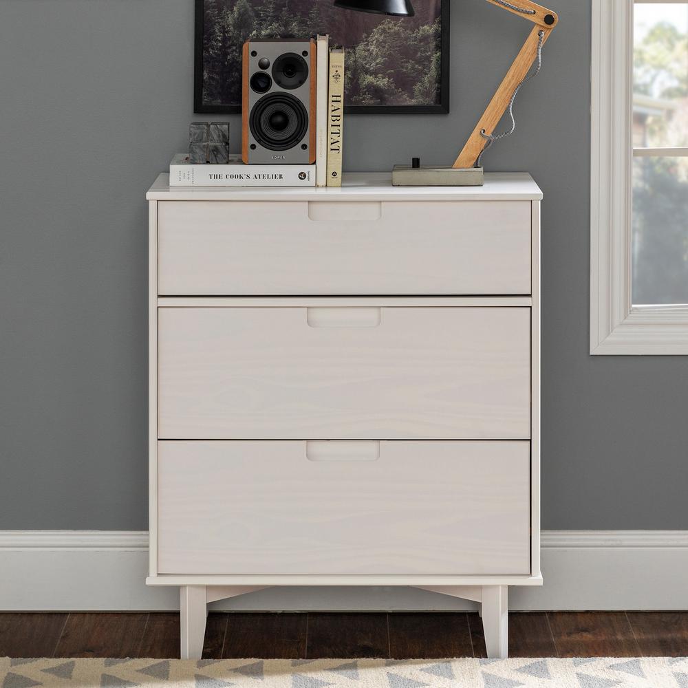 Walker Edison Furniture Company 3 Drawer White Groove Handle Wood