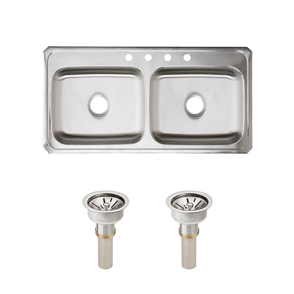 Elkay Celebrity Drop In Stainless Steel 43 In 4 Hole Double Bowl Kitchen Sink With Drain Vbthd53 The Home Depot