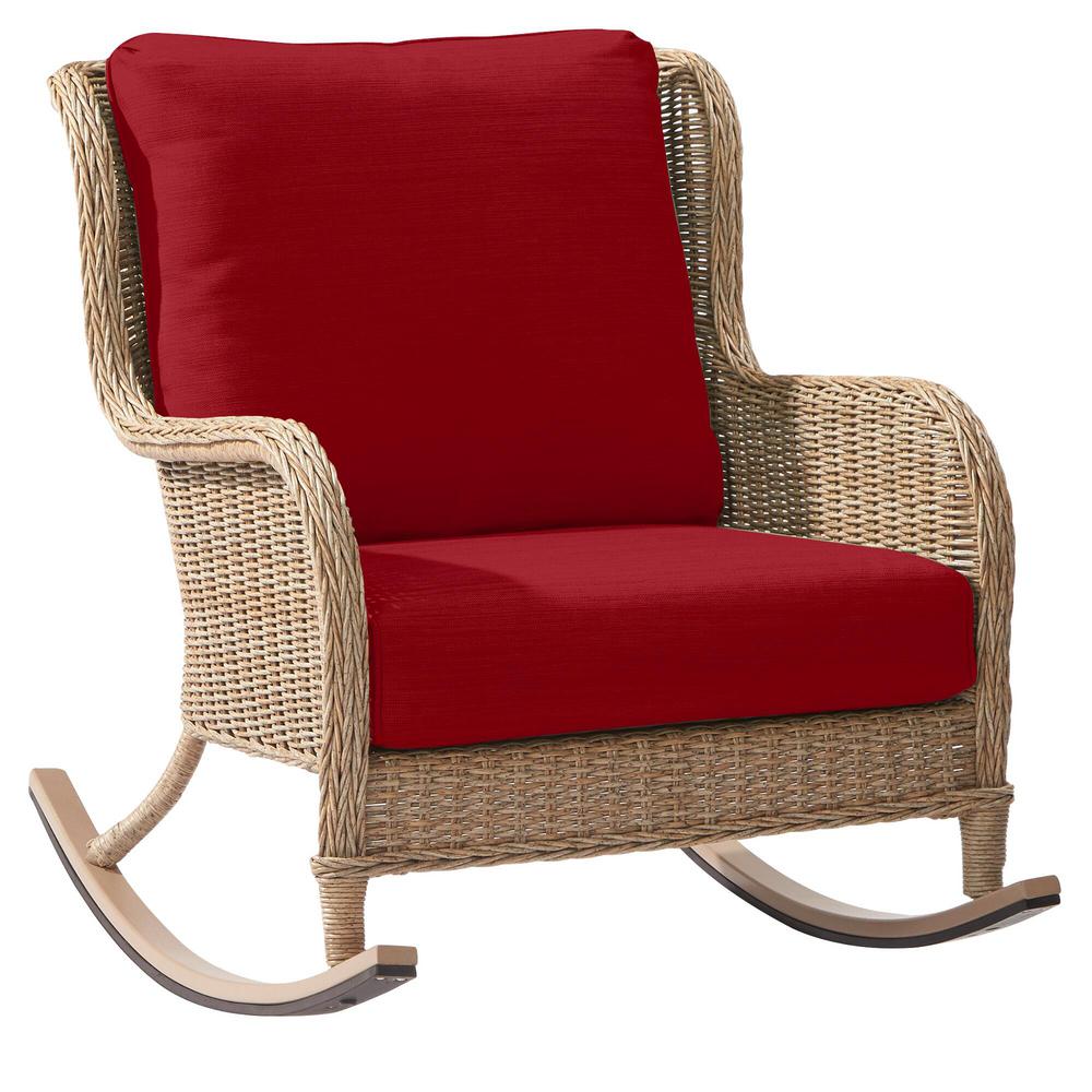 Lemon Grove Wicker Outdoor Patio Rocking Chair with Standard Chili Red Cushions