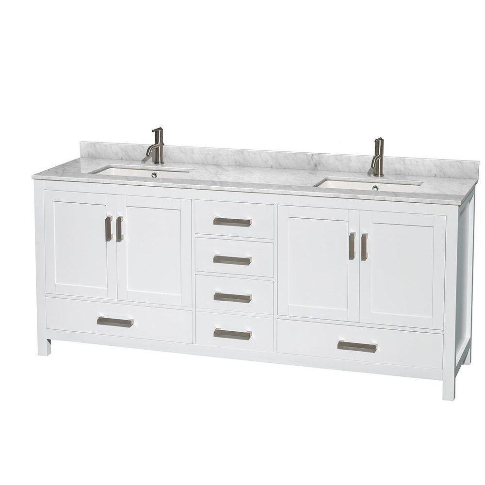 Wyndham Collection Bathroom Vanities Bath The Home Depot Double Vanity In White With Marble Top Carrara