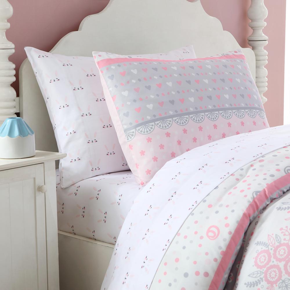 pink and grey kids bedding