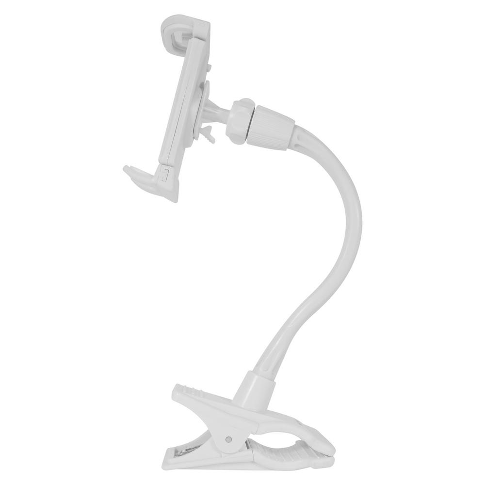 Macally Flexible Gooseneck Phone Holder and Tablet Mount With Clip On Clamp - White