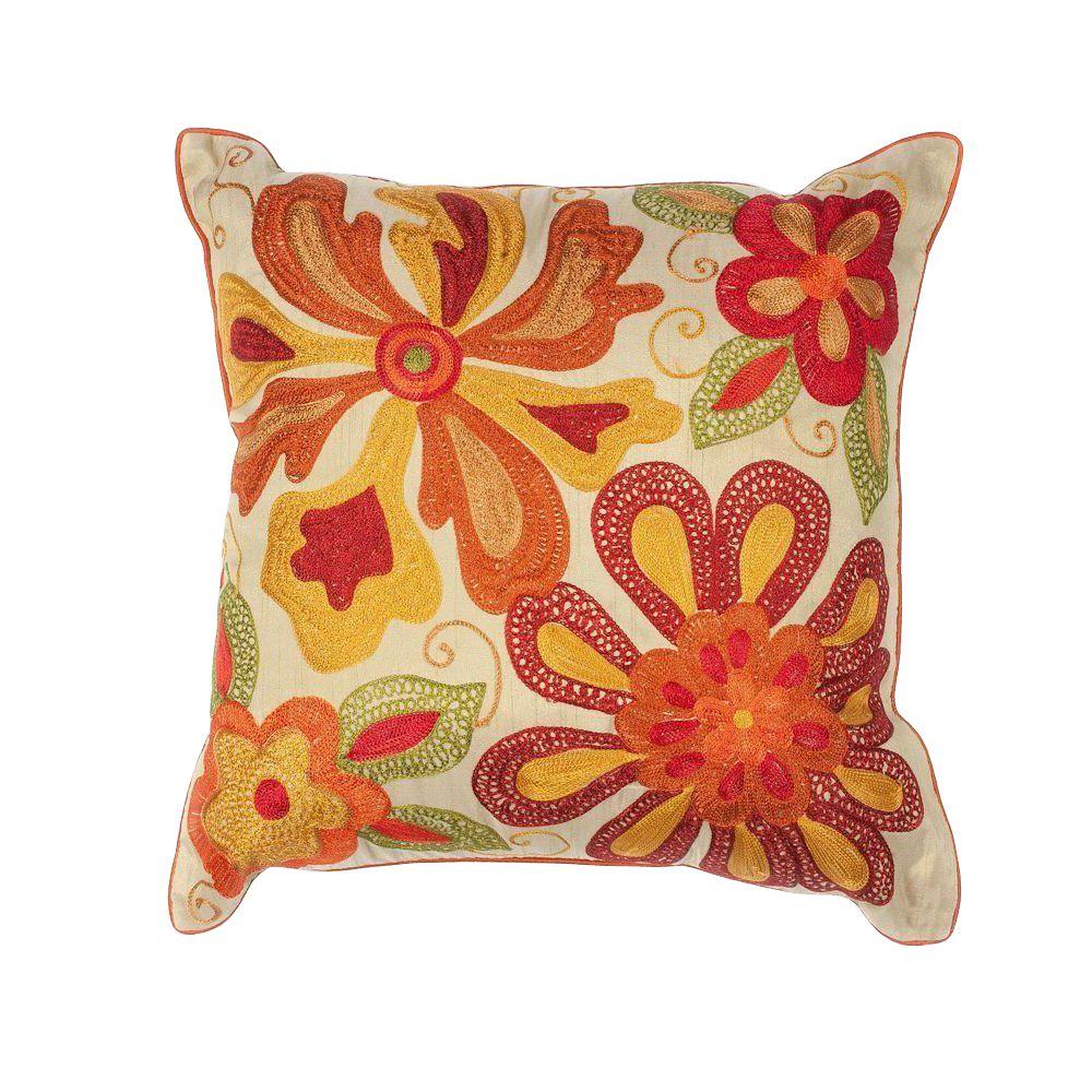 Kas Rugs Floral Spirit Ivory/Red Decorative Pillow ...