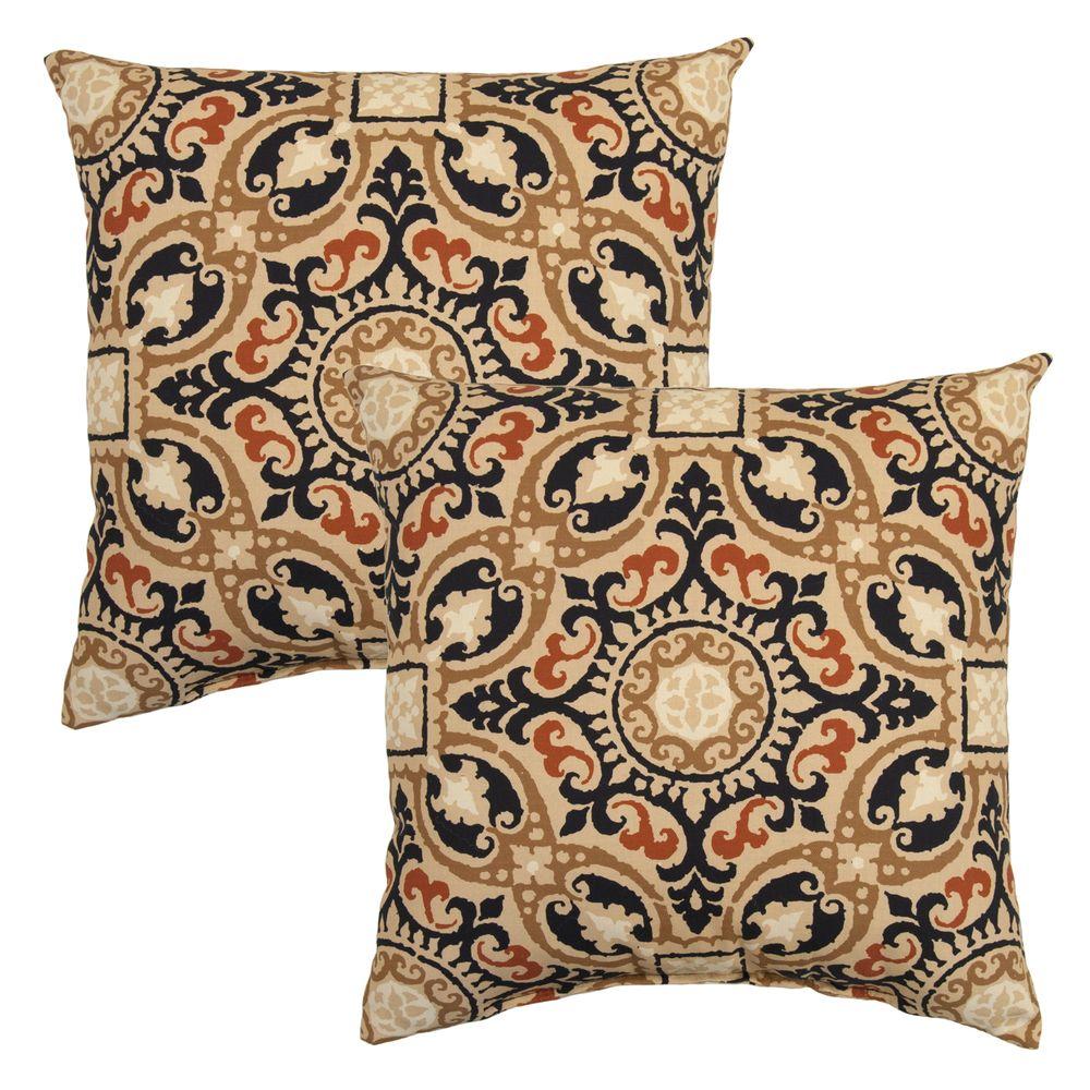 Hampton Bay Charcoal Medallion Square Outdoor Throw Pillow (2Pack