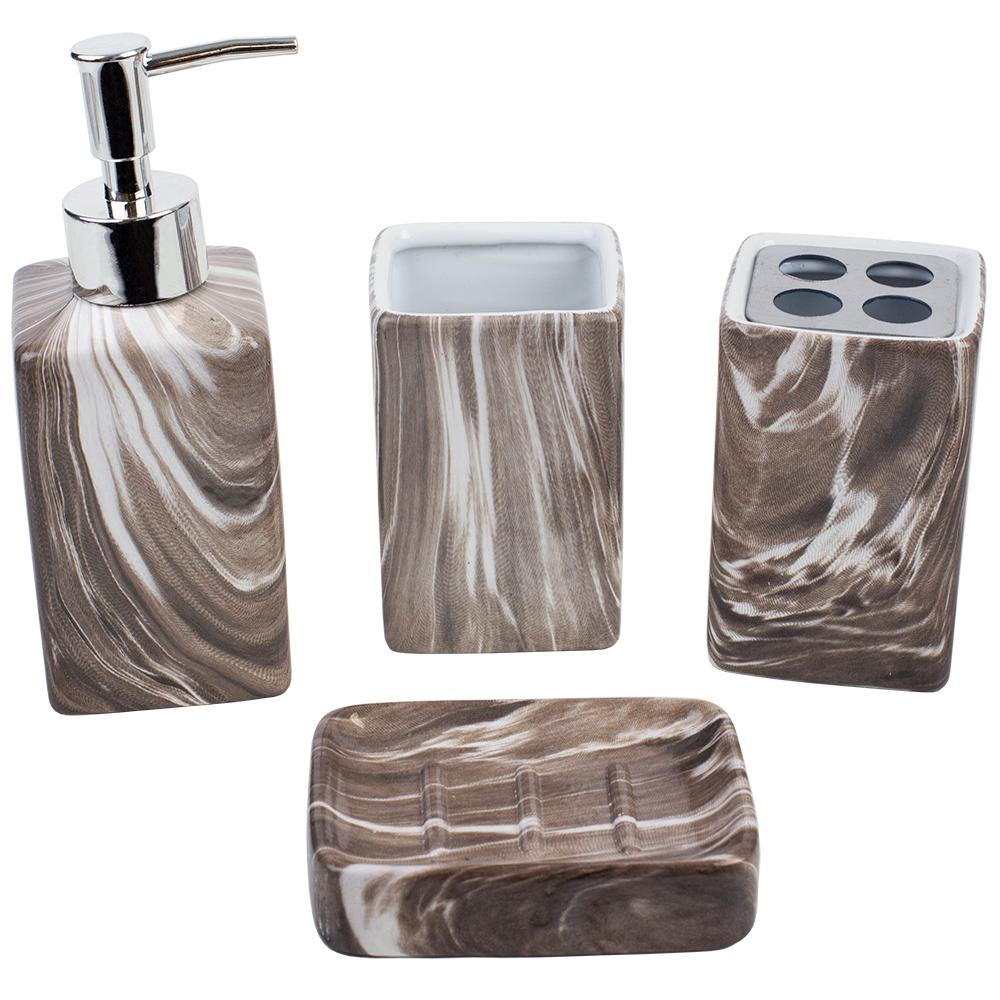 Home Basics Marble Ceramic 4 Piece Bath Accessory Set In Ebony 4 Piece Bath Accessory Set