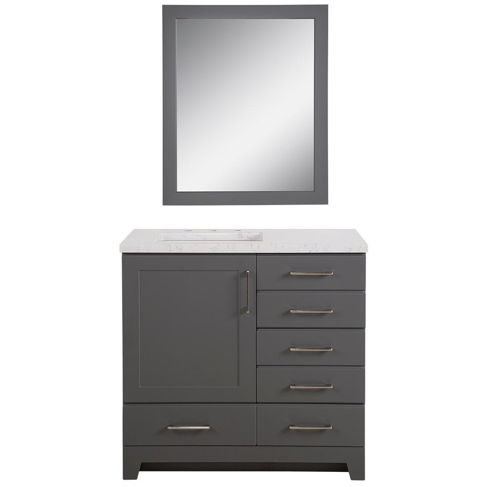 Home Decorators Collection Haverbrook 36 50 In W X 18 75 D Bath D Bath Vanity In Cement W Stone Effect Top Pulsar White Sink And Mirror