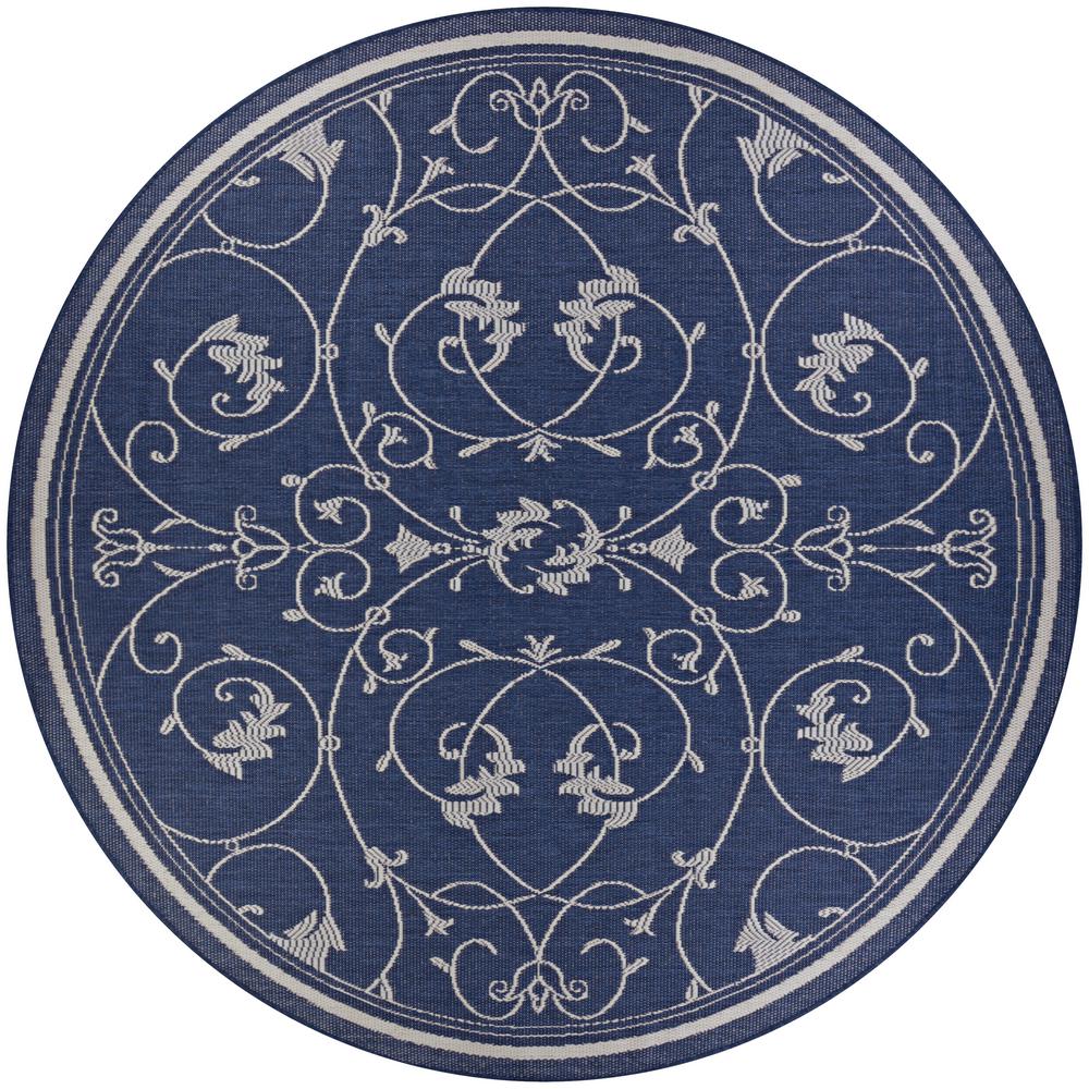 Couristan Recife Veranda IvoryIndigo 8 ft. x 8 ft. Round Indoor