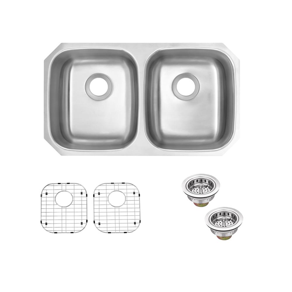 Glacier Bay Undermount 18Gauge Stainless Steel 32 in. 50/50 Double
