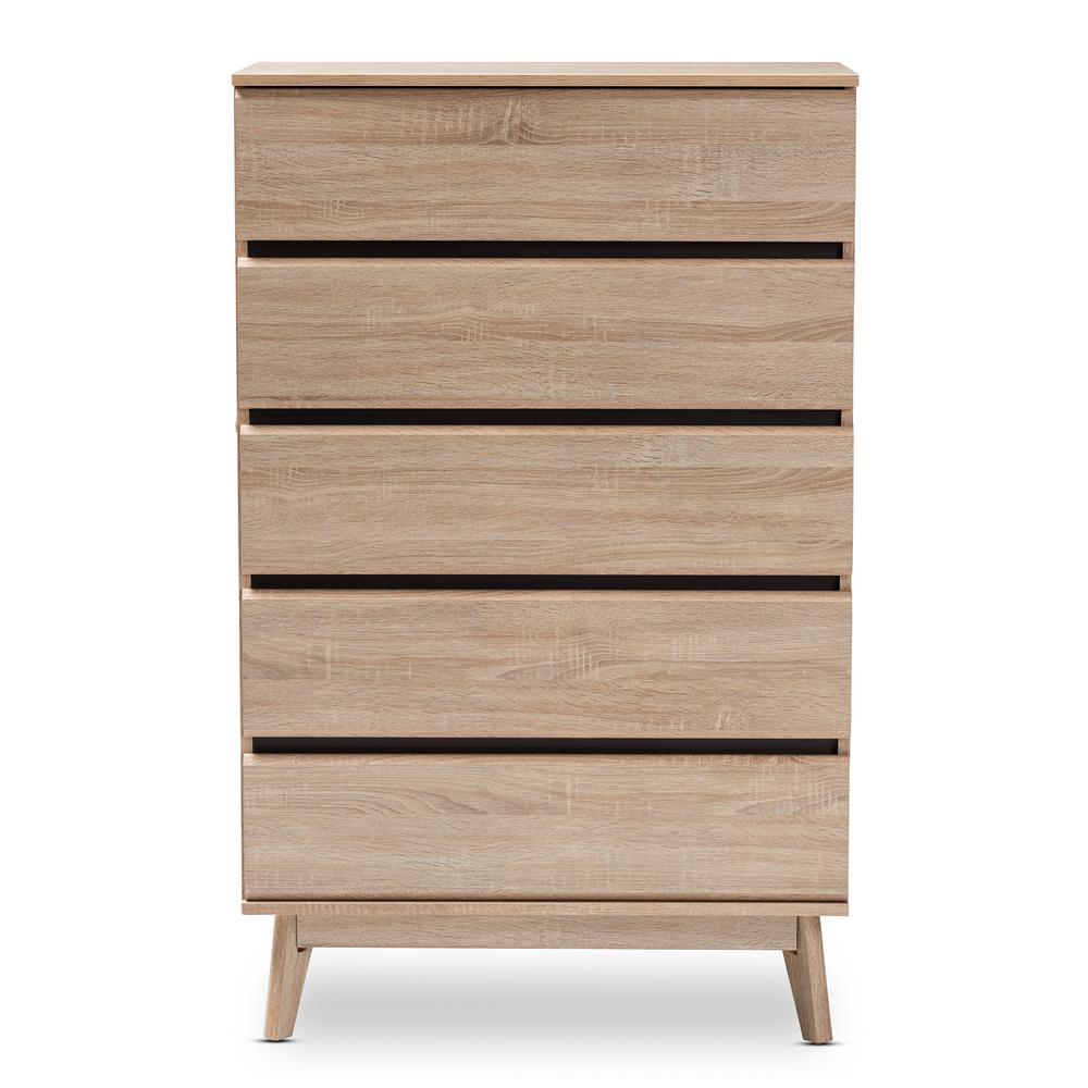 Baxton Studio Miren 5 Drawer Oak Brown And Dark Grey Chest 148