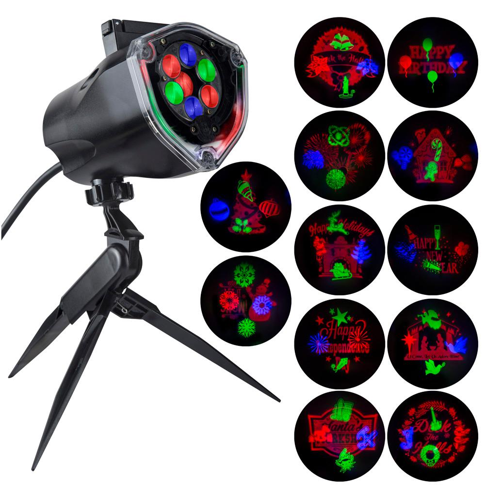 Lightshow 10 In White Projection Kaleidoscope Spotlight Stake 35074 Multi Color Led Whirl A Motion And Static Projection With 12 Changeble